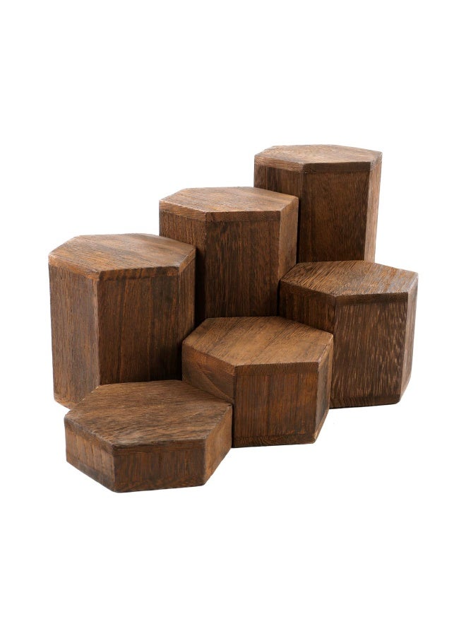 Mooca Wooden 6 Pieces Hexagon Risers For Display Jewelry And Accessories Display Stand Brown - Image 3