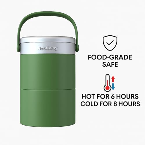 Headway ZAO Insulated Heavy Duty Lunchbox-2 Year Warranty Double Wall Insulated-Matte Green 750 ML | Free Foldable Stainless Steel Spoon | Pickle Box | Hot for 6 hrs & Cold for 8 hrs - Image 3