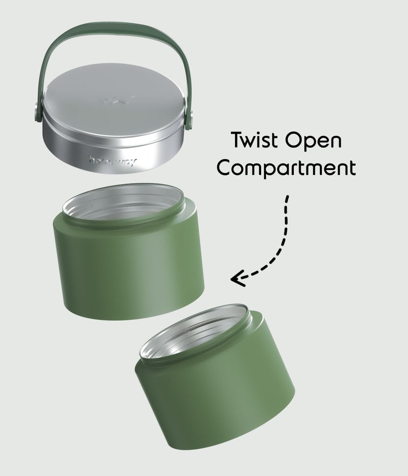 Headway ZAO Insulated Heavy Duty Lunchbox-2 Year Warranty Double Wall Insulated-Matte Green 750 ML | Free Foldable Stainless Steel Spoon | Pickle Box | Hot for 6 hrs & Cold for 8 hrs - Image 5
