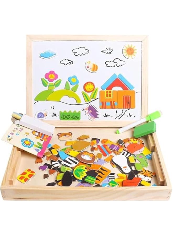 هوكور العاب تعليمية خشبية للاطفال حامل تعلم مغناطيسي مزدوج الجوانب قابل للمسح الجاف العاب تعليمية تعليمية للاولاد والبنات حيوانات الغابة مطاط - Image 1