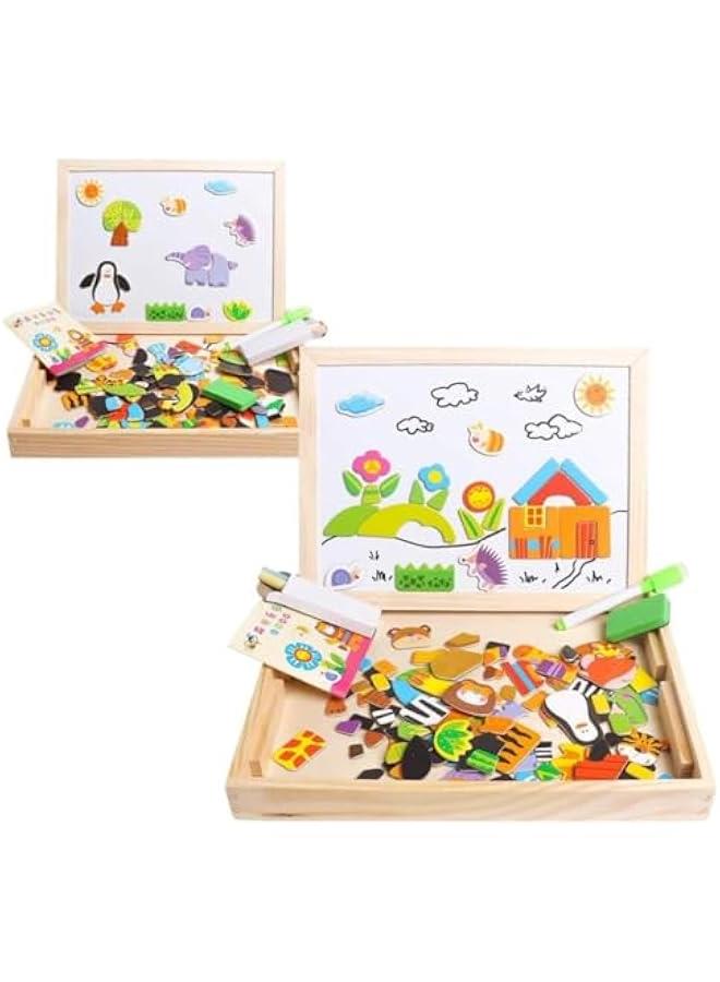 هوكور العاب تعليمية خشبية للاطفال حامل تعلم مغناطيسي مزدوج الجوانب قابل للمسح الجاف العاب تعليمية تعليمية للاولاد والبنات حيوانات الغابة مطاط - Image 2