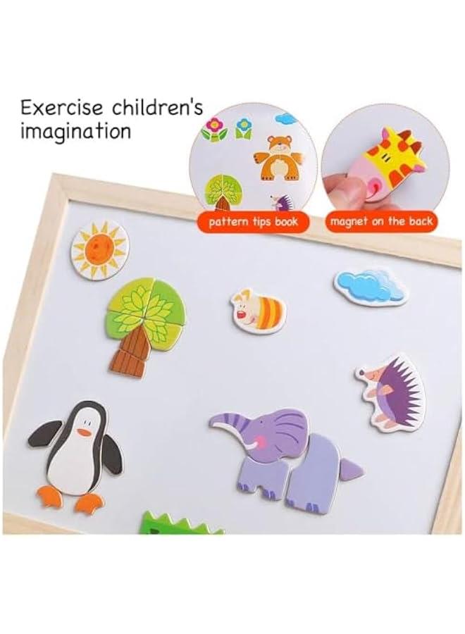 هوكور العاب تعليمية خشبية للاطفال حامل تعلم مغناطيسي مزدوج الجوانب قابل للمسح الجاف العاب تعليمية تعليمية للاولاد والبنات حيوانات الغابة مطاط - Image 4