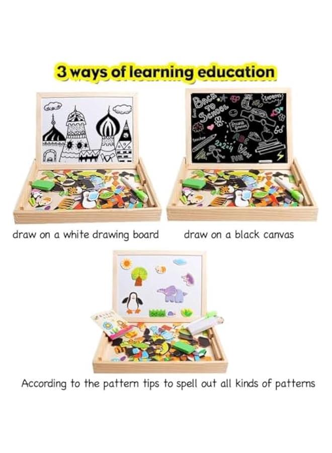 هوكور العاب تعليمية خشبية للاطفال حامل تعلم مغناطيسي مزدوج الجوانب قابل للمسح الجاف العاب تعليمية تعليمية للاولاد والبنات حيوانات الغابة مطاط - Image 5