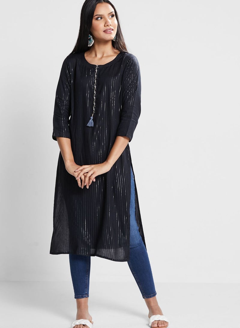 kolaba Striped Embroidered Kurti - Image 1