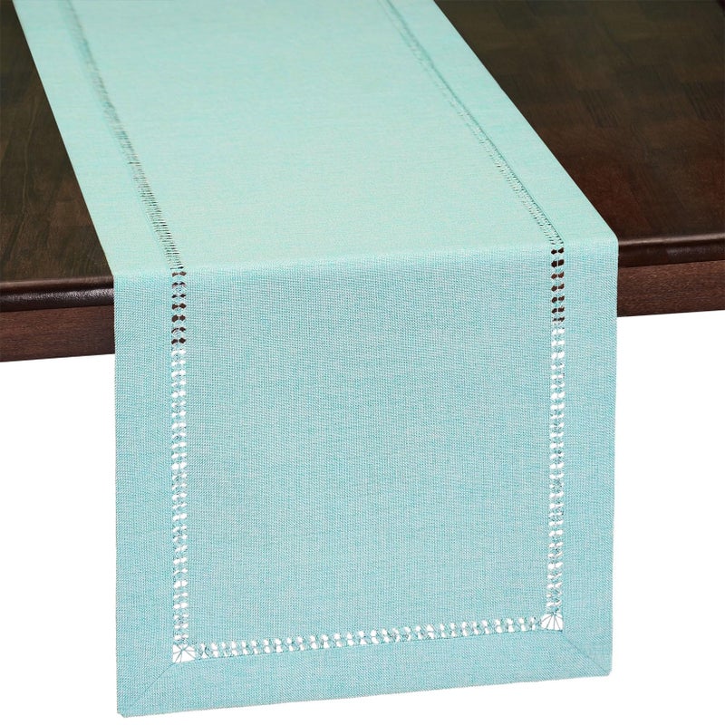Grelucgo Handcrafted Solid Color Dining Table Runner Dresser Scarf DoubleHemstitched Aqua 14 x 36