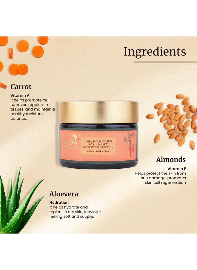 MELLOW Herbal Face Cream With Aloe Vera & Carrot For Smooth, Silky & Healthy Skin, Lightweight Day Sunscreen Moisturizer For Normal To Dry Skins, Sun Protection From Uva & Uvb Rays [50 Gm]  - Image 2