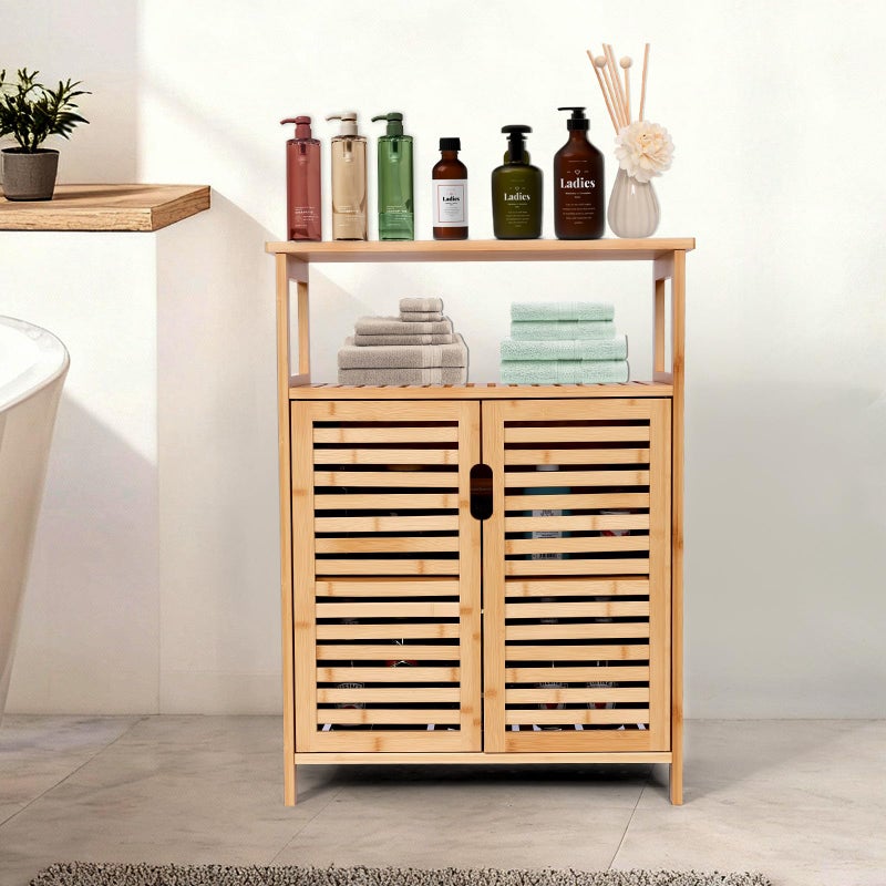 Bambition Bamboo Storage Cabinet with Doors, Floor Freestanding Cabinet with Shelves for Bathroom, Kitchen, Living Room - Image 3