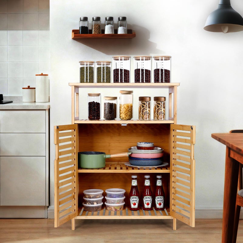 Bambition Bamboo Storage Cabinet with Doors, Floor Freestanding Cabinet with Shelves for Bathroom, Kitchen, Living Room - Image 5