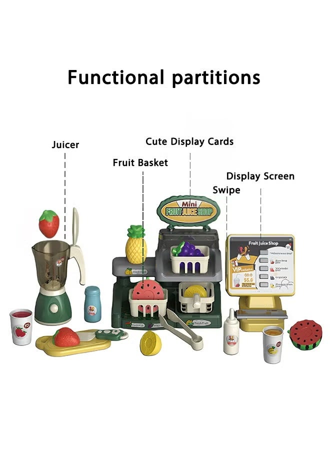 Aimayapet Cash Register Playset Toy Kids Pretend Play Fruit Juice Shop Cash Register Toy 28PCS Pretend Play Store with Simulated Juicer Machine Basket Fruit Cutting Toy Play Food for Boys & Girls Birthday Gift Toys - Image 4