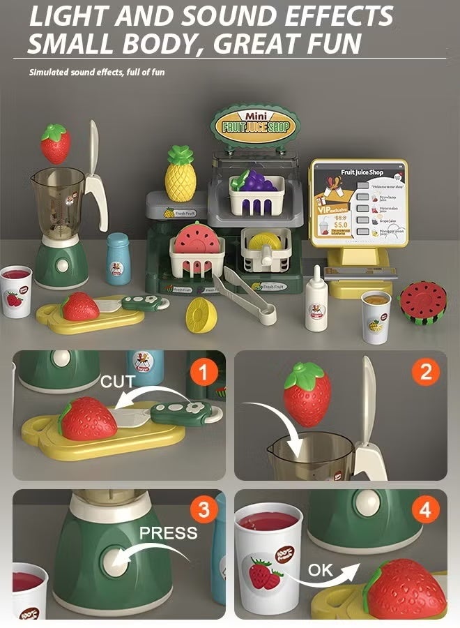 Aimayapet Cash Register Playset Toy Kids Pretend Play Fruit Juice Shop Cash Register Toy 28PCS Pretend Play Store with Simulated Juicer Machine Basket Fruit Cutting Toy Play Food for Boys & Girls Birthday Gift Toys - Image 5