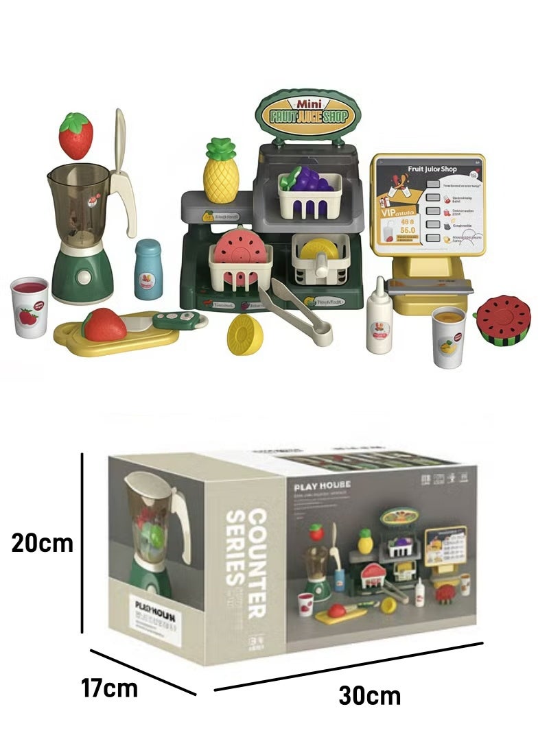Aimayapet Cash Register Playset Toy Kids Pretend Play Fruit Juice Shop Cash Register Toy 28PCS Pretend Play Store with Simulated Juicer Machine Basket Fruit Cutting Toy Play Food for Boys & Girls Birthday Gift Toys - Image 2
