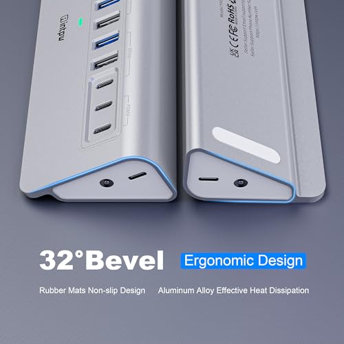 intpw Powered USB Hub 10Gbps, intpw YH9AC 12 Port USB C Hub with 10Gbps USB C 3.2+2 USB A 3.2, 7 USB 3.0, 2 PD 45W Charging Port, 65W Power Adapter + 3.3FT Cable, Aluminum USB Hub for Laptop/iPhone 17/16/PC - Image 5