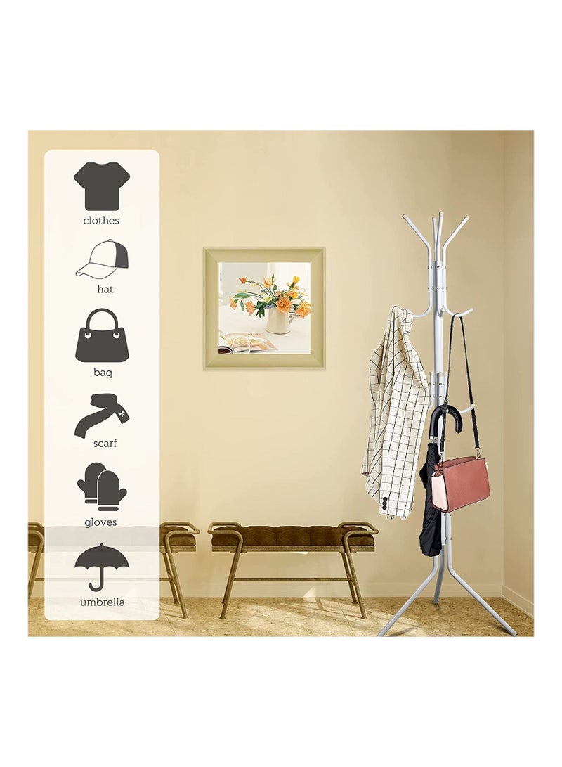 DubaiGallery حاملات المعاطف شماعات المعاطف حامل كبير مع رف للأحذية شماعة المعاطف المعدنية الواقفة شماعة القبعات متعددة الخطافات موفرة للمساحة حامل مظلة حامل مظلة المعطف رف الأحذية المعدنية - Image 2