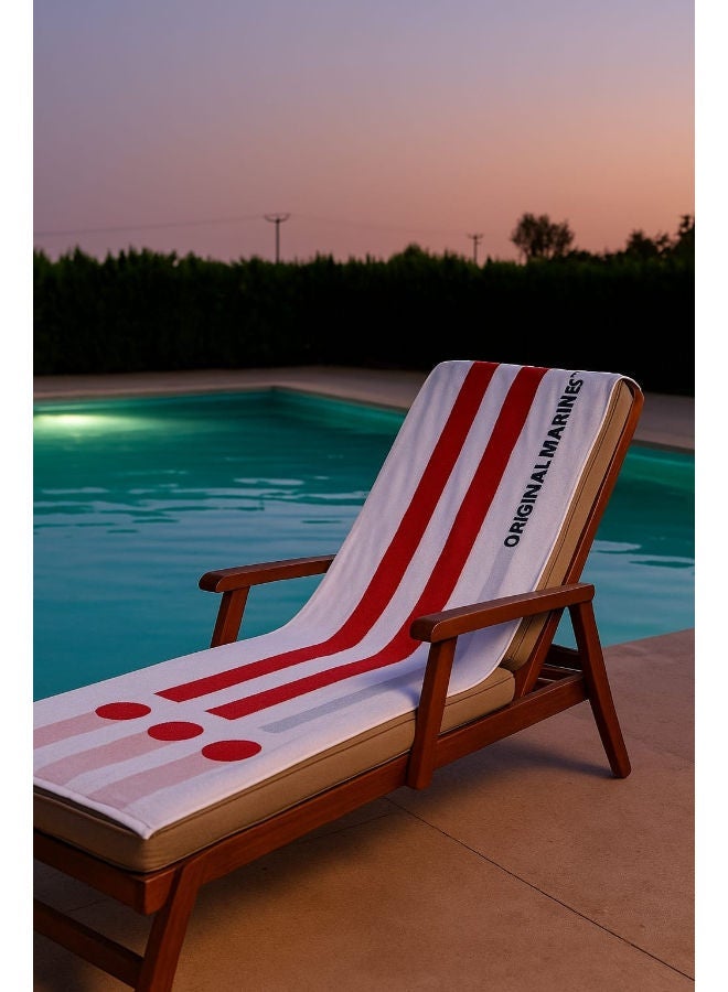 توالا منشفة شاطئ توالا، خطوط بيضاء/حمراء، قطن 100%، 90×180 سم - Image 1