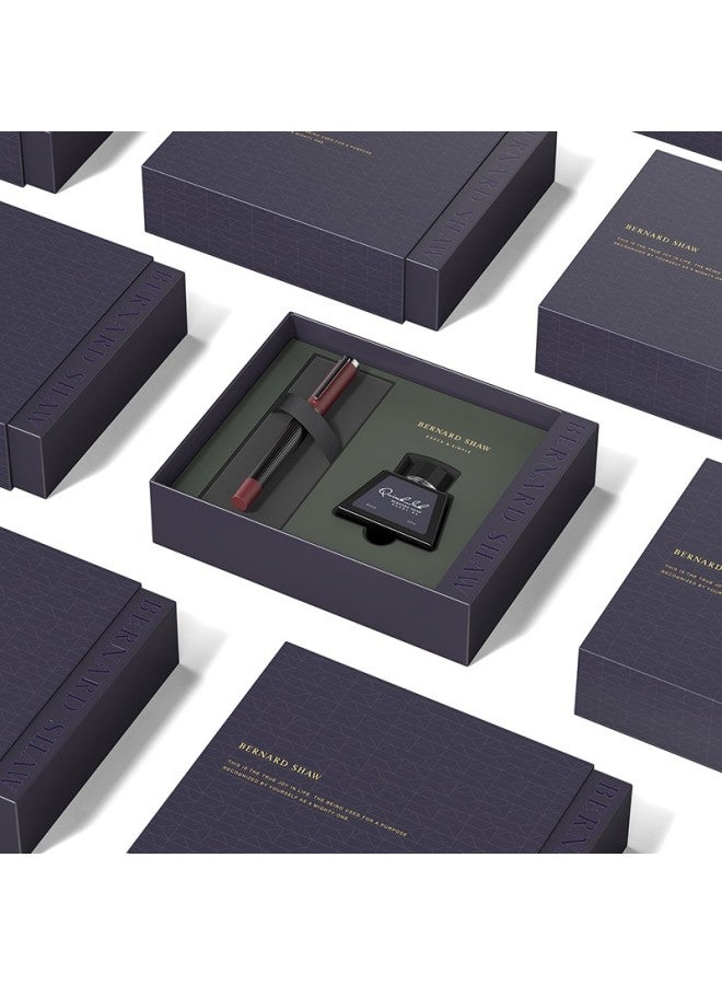 Bernard Shaw Fountain Pen High-end Luxury Dragon Blood Red Premium Ink Gift Box Set, High-end Business Office Signature Pen, Teacher's And Student's Gift, Popular Product