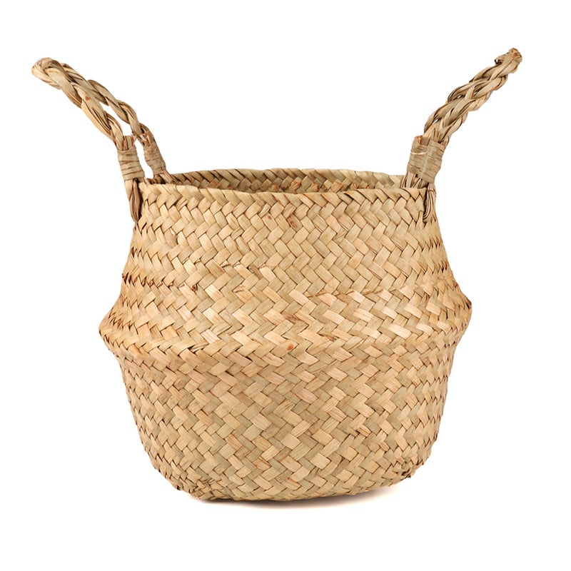 BlueMake Woven Seagrass Wicker Basket with Handle - Planters for Indoor Plants, Storage & Picnic Basket Organizer, Garden Basket Fits 6-7 Inch Plant Pots & Groceries (Small, Original) - Image 1