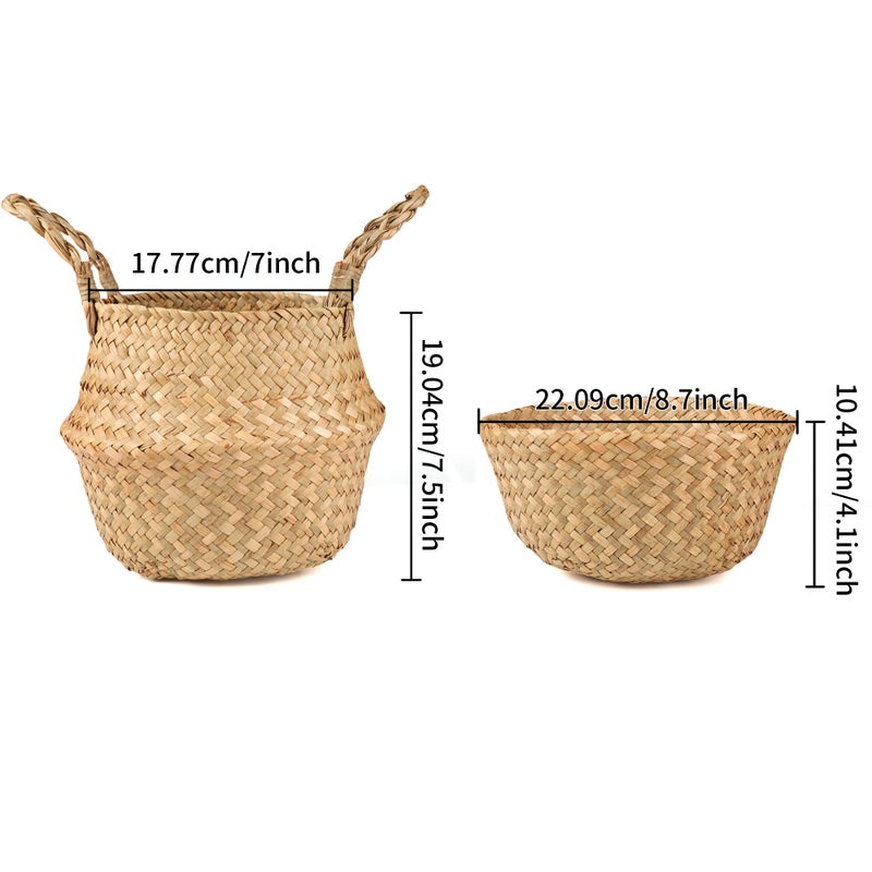 BlueMake Woven Seagrass Wicker Basket with Handle - Planters for Indoor Plants, Storage & Picnic Basket Organizer, Garden Basket Fits 6-7 Inch Plant Pots & Groceries (Small, Original) - Image 2
