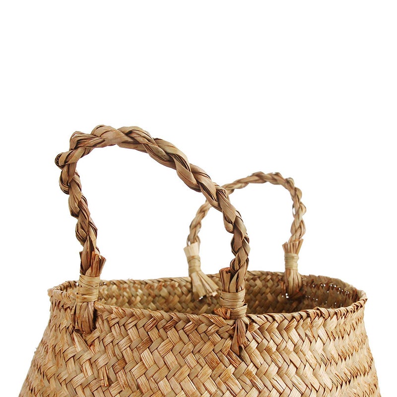 BlueMake Woven Seagrass Wicker Basket with Handle - Planters for Indoor Plants, Storage & Picnic Basket Organizer, Garden Basket Fits 6-7 Inch Plant Pots & Groceries (Small, Original) - Image 4