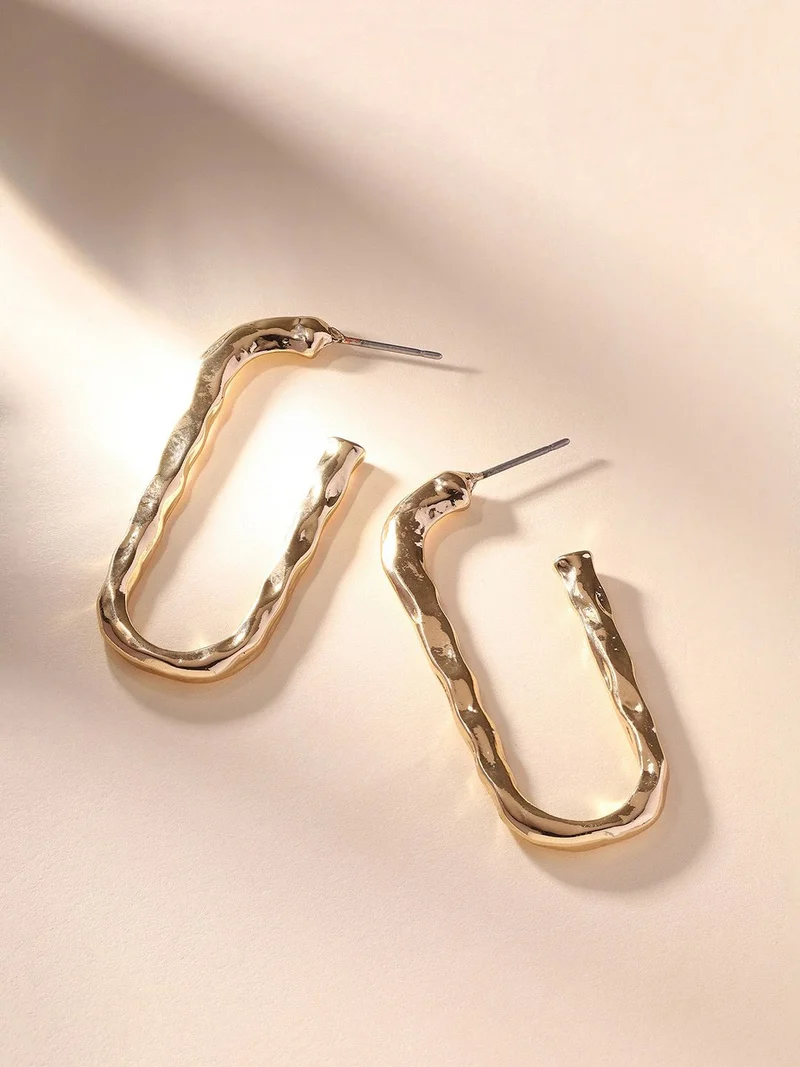 Priyaasi Brass Contemporary Hammered Half Hoop Earrings