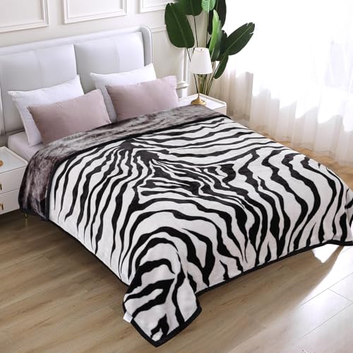 JYK Soft Fleece Bed Blanket King Size 5.7 LB, Korean Style 2 Ply Reversible Fluffy Flannel Blanket Microfiber, Warm Cozy Blanket for Autumn, Winter 83x91 Inches - Black White Tiger/Tiger Stripes - Image 2