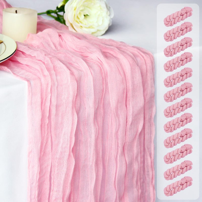 Dekafri Pink Cheesecloth Table Runner 12 Pack 120 Inch Light Pink Cheese Cloth Table Runner 10ft Long Gauze Table Runners for Wedding Decor Bridal Shower Baby Shower Party Table Decorations - Image 1