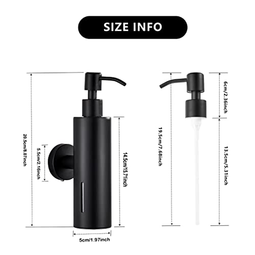 BATHSIR Matte Black Soap Dispenser, Refillable Shower Soap Wall Mounted Dispenser, Stainless Steel Clear Hand Soap Dispenser with Pump for Bathroom Kitchen Sink Dish(Round 200ML) - Image 4