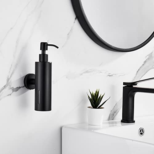 BATHSIR Matte Black Soap Dispenser, Refillable Shower Soap Wall Mounted Dispenser, Stainless Steel Clear Hand Soap Dispenser with Pump for Bathroom Kitchen Sink Dish(Round 200ML) - Image 5