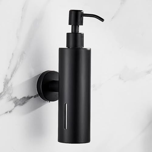 BATHSIR Matte Black Soap Dispenser, Refillable Shower Soap Wall Mounted Dispenser, Stainless Steel Clear Hand Soap Dispenser with Pump for Bathroom Kitchen Sink Dish(Round 200ML) - Image 1