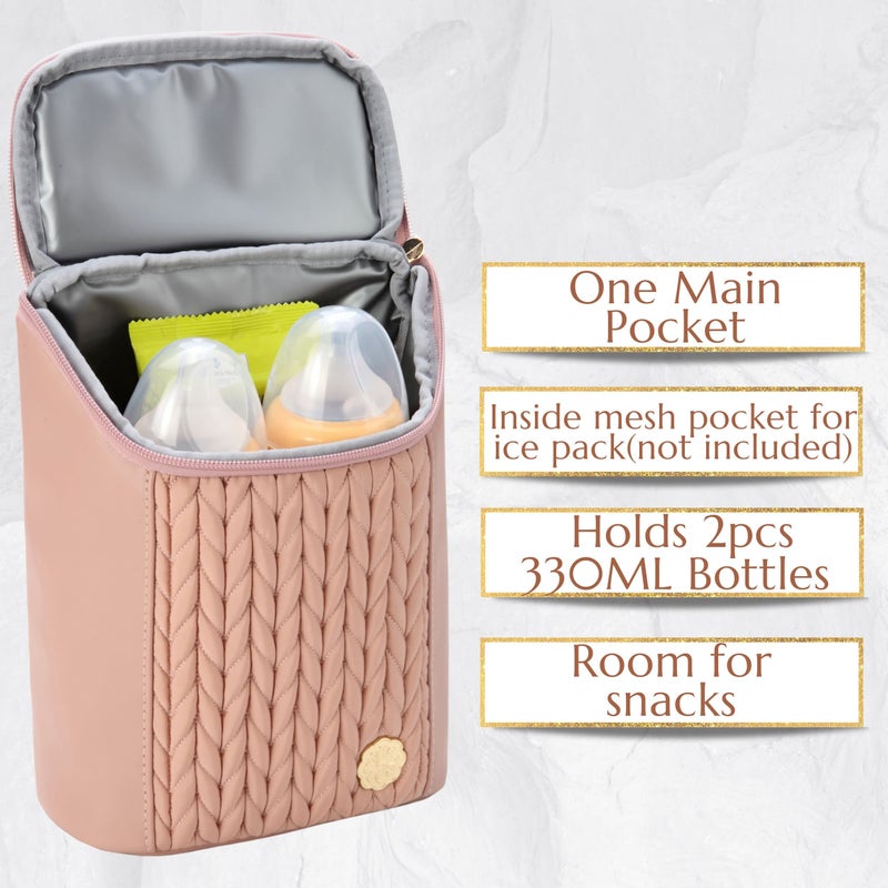 SEWBOO Baby Bottle Cooler Bag with Adjustable Straps to Fits Stroller or Diaper Bag,Insulated Baby Bottle Bag for Nursing Moms Daycare or Travel (Dusty Rose) - Image 3