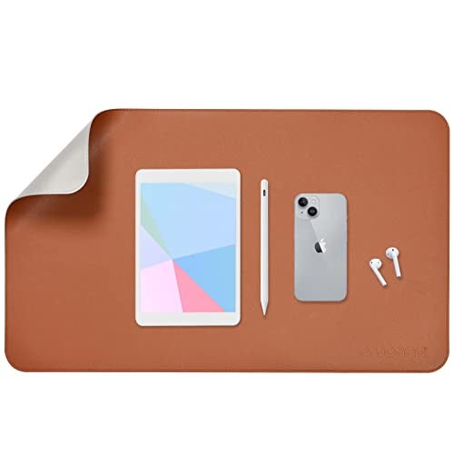AROPANA Vegan Leather Desk Mat | Large Reversible Mouse Pad & Computer Table Protector | Dual-Side Waterproof Extended Laptop Pad with Edge-Stitched Design (60x35CM, Brown and Grey) - Image 1