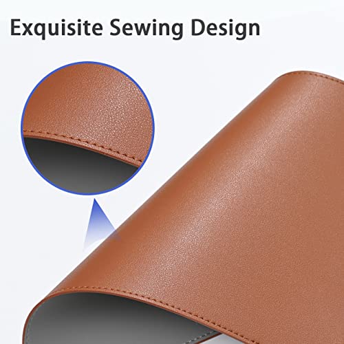 AROPANA Vegan Leather Desk Mat | Large Reversible Mouse Pad & Computer Table Protector | Dual-Side Waterproof Extended Laptop Pad with Edge-Stitched Design (60x35CM, Brown and Grey) - Image 2
