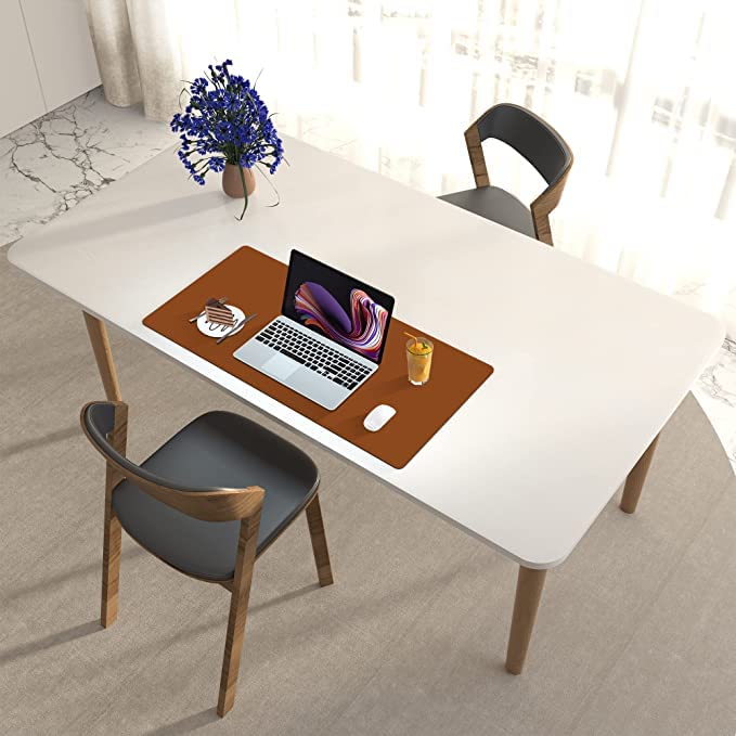 AROPANA Vegan Leather Desk Mat | Large Reversible Mouse Pad & Computer Table Protector | Dual-Side Waterproof Extended Laptop Pad with Edge-Stitched Design (60x35CM, Brown and Grey) - Image 3