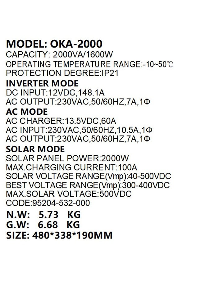 OKA Oka Power Inverter to operate home appliances in case of power outage or solar energy 2000VA – 1600W / Model Oka 2000  - Image 4