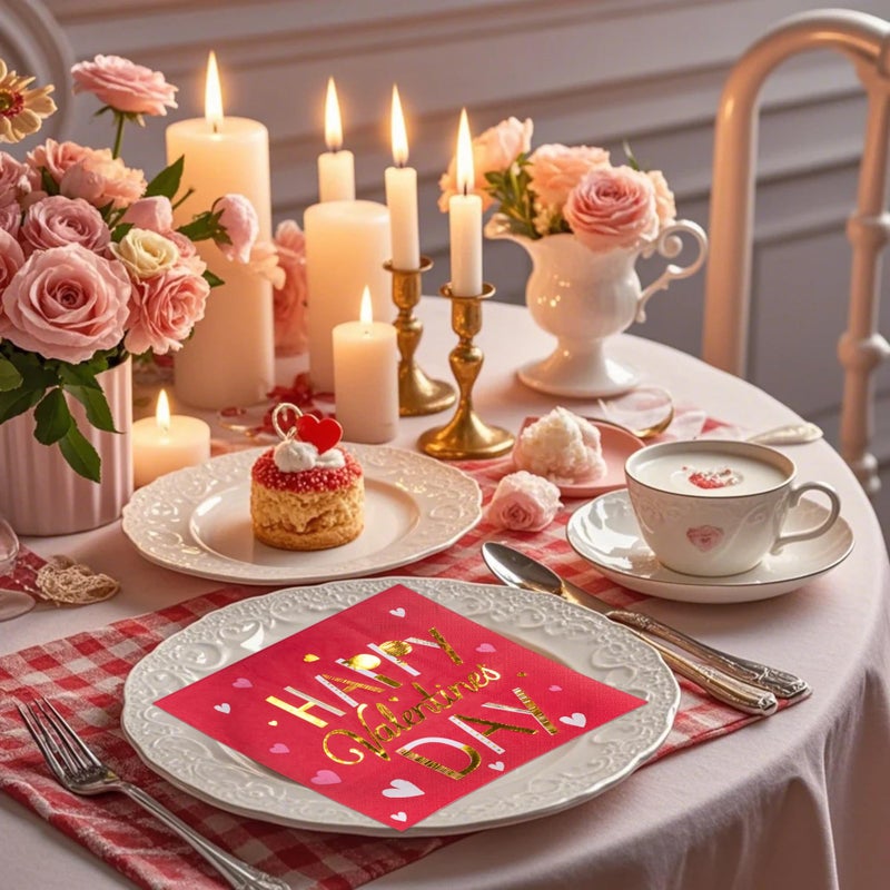 WRAPAHOLIC ورقة مناديل عيد الحب 50 قطعة - مناديل ورقية حمراء ثلاثية الطبقات لحفلات الغداء والعشاء القابلة للتصرف لحفلات الزفاف والذكرى السنوية ولوازم الحفلات - 6.5 × 6.5 إنش - Image 4