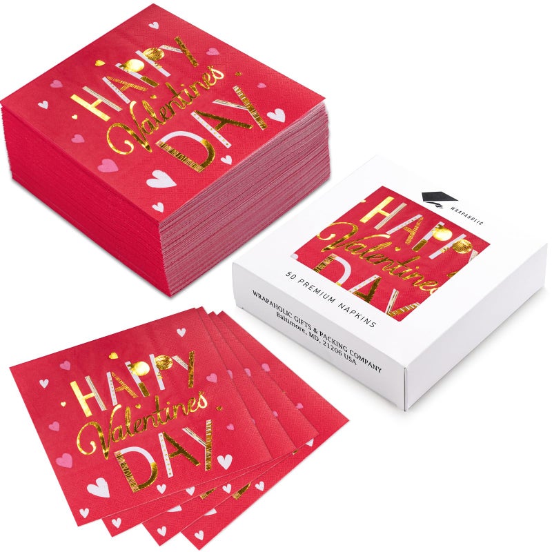 WRAPAHOLIC ورقة مناديل عيد الحب 50 قطعة - مناديل ورقية حمراء ثلاثية الطبقات لحفلات الغداء والعشاء القابلة للتصرف لحفلات الزفاف والذكرى السنوية ولوازم الحفلات - 6.5 × 6.5 إنش - Image 2