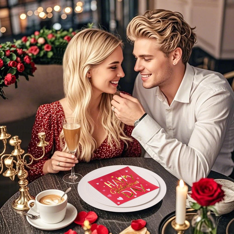 WRAPAHOLIC ورقة مناديل عيد الحب 50 قطعة - مناديل ورقية حمراء ثلاثية الطبقات لحفلات الغداء والعشاء القابلة للتصرف لحفلات الزفاف والذكرى السنوية ولوازم الحفلات - 6.5 × 6.5 إنش - Image 5