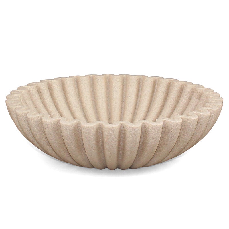 LIN CHUAN Ruffle Decorative Bowl Large Fruit Bowl for Kitchen Counter Stylish Key Bowl for Entry Table Handcrafted Home Decor Display bowl Artificial Stone Beige