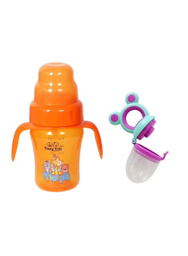 Tinny Tots Baby Unbreakable 2 In 1 Multifunctional Sipper Feeding Bottle Cup;Mug Learning Sippy Bpa Free 210 Ml With Baby Fresh Fruit Vegetable Silicone Baby Food Soother Feeder Nibbler Teether (Design 216) - Image 2