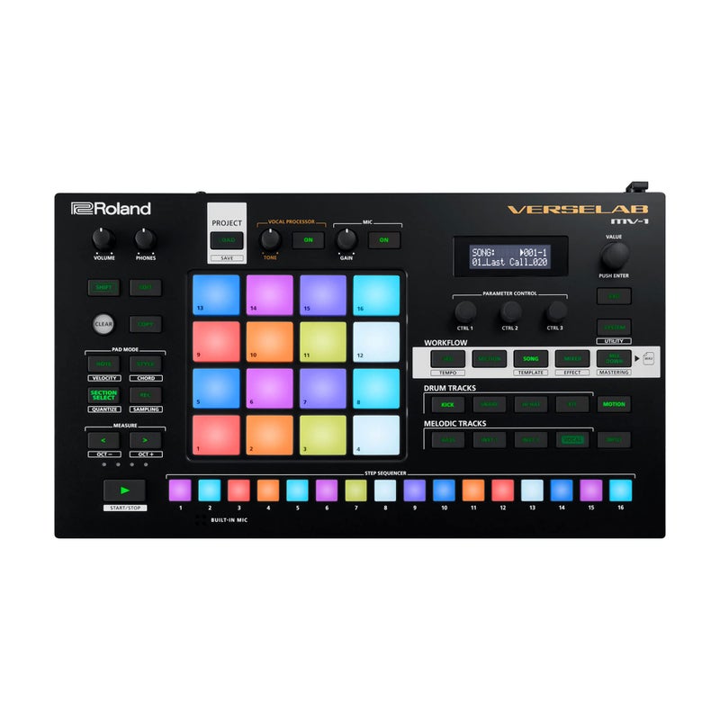 Roland VERSELAB MV-1 ZEN-Core Professional Song Production Studio for Songwriters and Singers. 4x4 pads and TR-REC Step Sequencer for drums, basslines, and melodic parts. - Image 5