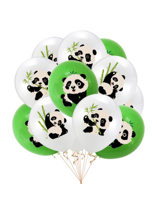 15pcs Panda Print Latex Balloons – 12 Inch Green & White Balloons for Panda-Themed Party Decorations - Image 1
