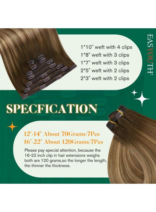Easyouth Clip In Hair Extensions Real Human Hair Balayage Brown To Caramel Blonde Mix Brown Human Hair Clip In Extensions Lace Double Weft Brown Hair Extensions Clip Ins 14Inch 7Pcs 70G - Image 3