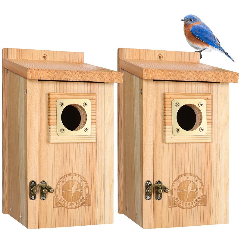 SISTERBIRD 2 Pack Bird Houses for Outside Clearance with Copper Guard, Cedar Bird House Outdoor, Bluebird Finch Swallow Wren Chickadee Assembly Required - Image 1