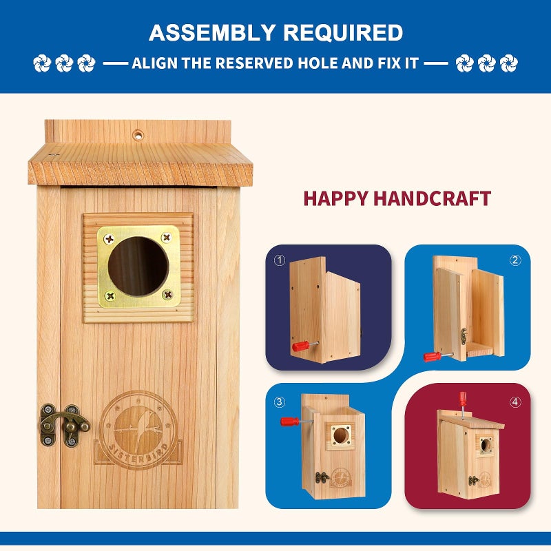 SISTERBIRD 2 Pack Bird Houses for Outside Clearance with Copper Guard, Cedar Bird House Outdoor, Bluebird Finch Swallow Wren Chickadee Assembly Required - Image 3