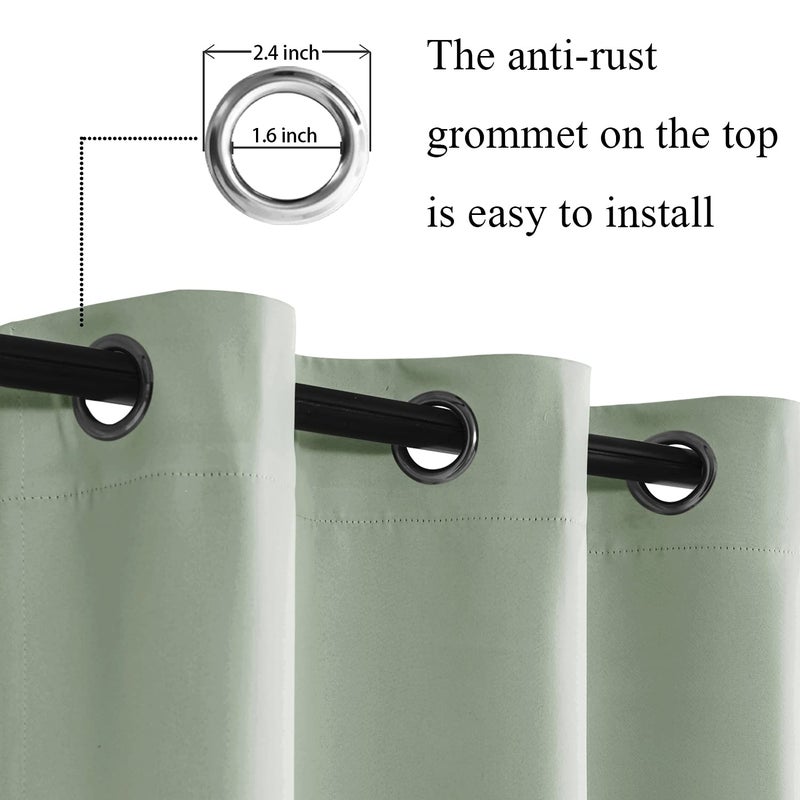 JIUZHEN Light Green Blackout Curtains with Tiebacks-Thermal Insulated  Light Blocking and Noise Reducing Grommet Curtain Drapes for Bedroom and Living Room  Set of 2 Curtain Panels  52x63 Inch Length - Image 2