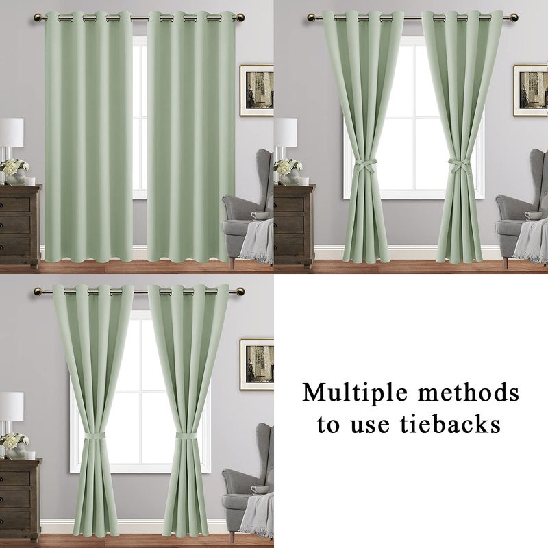 JIUZHEN Light Green Blackout Curtains with Tiebacks-Thermal Insulated  Light Blocking and Noise Reducing Grommet Curtain Drapes for Bedroom and Living Room  Set of 2 Curtain Panels  52x63 Inch Length - Image 5