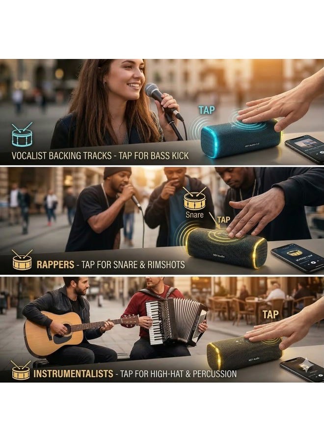 NSY Audio Bluetooth Speaker, IPX7 Waterproof, Tap-to-Play Drums, 25H Playtime, Super Bass, LED Lights,TWS Pairing – Portable Wireless Speaker for Kids, Outdoor, Travel, Party, Gift (Blue) - Image 5