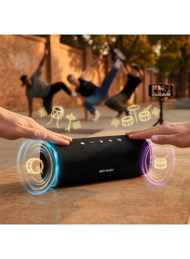 NSY Audio Bluetooth Speaker, IPX7 Waterproof, Tap-to-Play Drums, 25H Playtime, Super Bass, LED Lights,TWS Pairing – Portable Wireless Speaker for Kids, Outdoor, Travel, Party, Gift (Blue) - Image 4