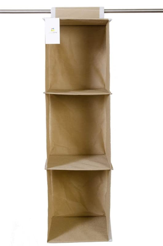 Homestrap Non Woven Hanging 3 Shelves WardrobeCloset Cloth Organizer BeigePack of 2Shark Tank Product - Image 5