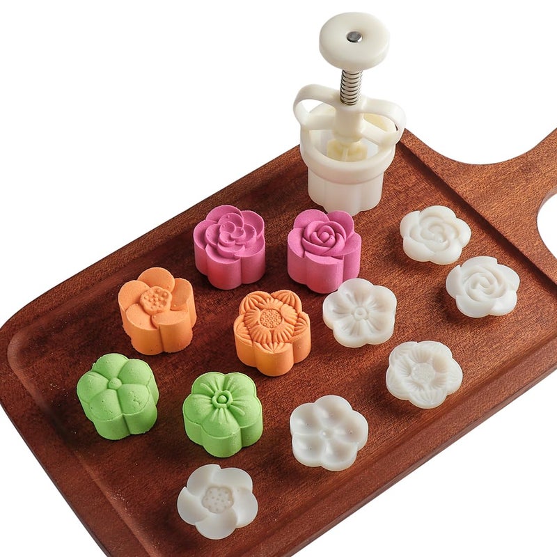 Dltsli Moon Cake Mold Chinese Mid-autumn Festival Cookie Stamp Set, Thickness Adjustable 50g 6 Stamps Mooncake Shortbread Press DIY Decoration Hand Cutter Cake Polvoron Mold - Image 1
