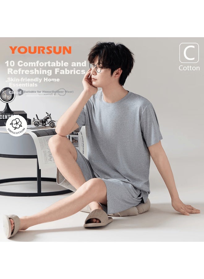 Yiershuang Men's Summer Pajamas, Thin Short-sleeve Pullover And Shorts Set, Loose-fitting Loungewear For Me
